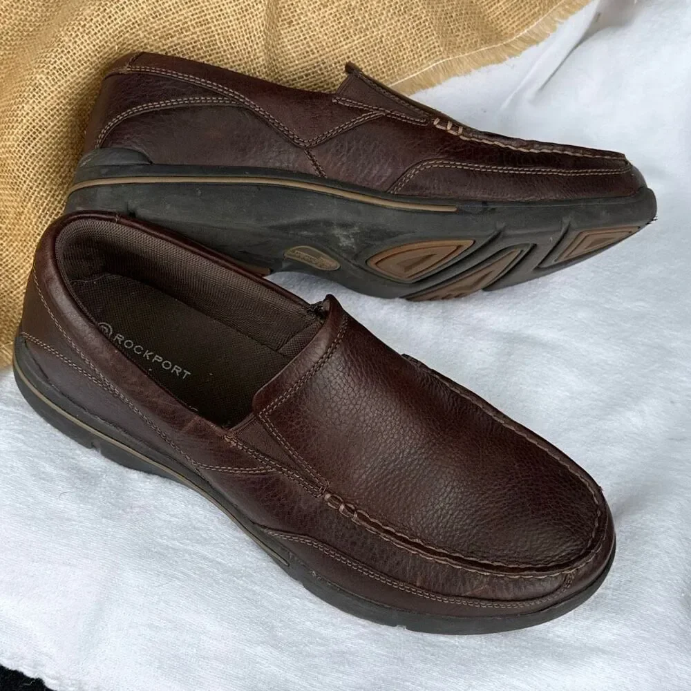 Rockport Slip On Brown Leather Classic Loafers Business Casual size 9.5